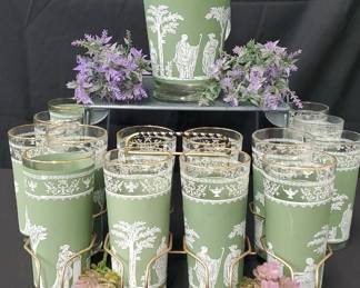Vintage Jeannette Green Grecian Drinkware