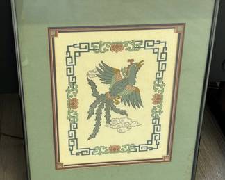 Asian Bird Crosstitch Framed Print