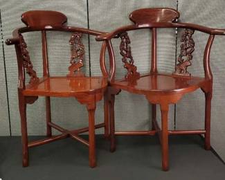  02 2 Rosewood Corner Chairs With Intricate Carvings