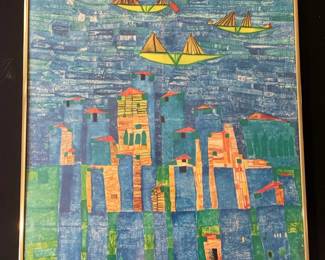 Friedensreich Hundertwasser Framed Yellow Ship Art
