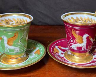 Pair Of Antique Dresden Porcelain Tea Cups