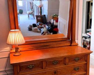 Antique Wood Dresser With Mirror
