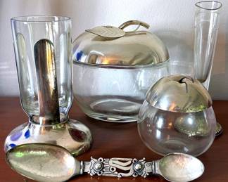 Silver Vases, Taxco Spoon Covered Apple Containers