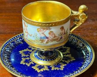 Ambrosius Lamm Dresden Porcelain Demitasse Cabinet Cup Saucer Finely Painted