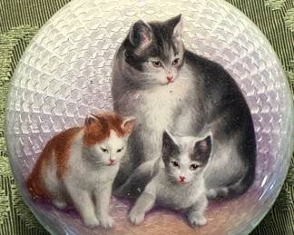 Guilloche Trinket Box With Cat Trio