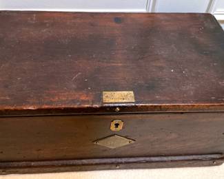 Antique Wood Document Box With Lift Out Drawers