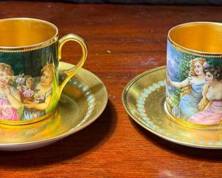 Pair Of Antique Dresden Demitasse Cups