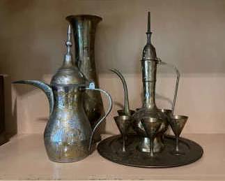 Brass Coffee And Tea Set And Vase