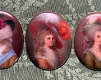 A Trio Of Miniature Portraits On Porcelain