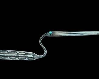 Silver Crane Letter Opener with Turquoise Cabochon