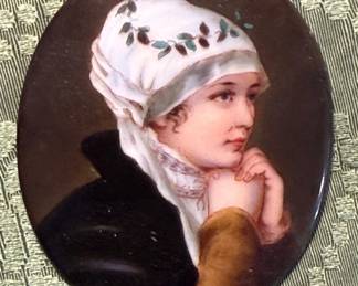 Antique Miniature Portrait On Porcelain