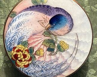 Guilloche Lidded Trinket Box With Asian Bird Design