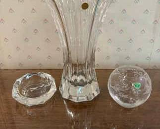 Lenox German Lead Tall Crystal Vase, Crystal Round Kusak Bowl Ashtray