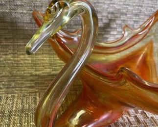 Vintage Glass Hand Blown Swan Dish