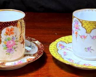 Pair Antique Dresden Teacups