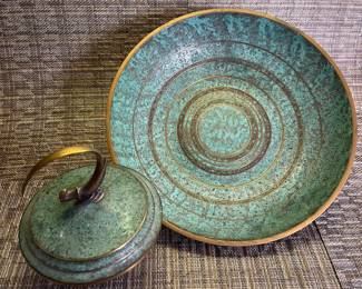 Danish Artist Carl Sorenson Art Deco Bronze bowl and covered bowl set