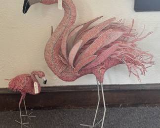 Lot 385 Two Glass Beaded Flamingos