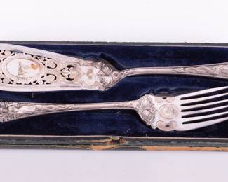 Lot 579 Sterling silver fish service