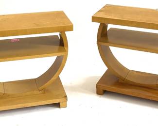 Lot 616 Pair MidCentury blond end tables