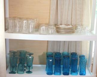 22 pcs. Seneca Stratford Crystal, 42 pcs. Libbey Duratuff Blue
