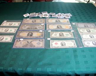 Rare Notes: 1914 Series $50 Bill, 1922 $20 Gold Certificate, 2 - 1907 $10 Gold Certificates, 1928 $50 Gold Bearer Note, 1899 $1 Black Eagle Note, 1899 $2 Mini Porthole Note,