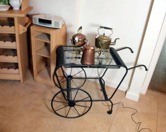 Tea Cart, Copper Coffee & Tea Pots