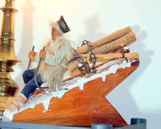 Signed Wooden Ski Carving