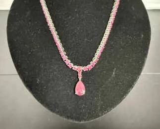 Ruby and Silver Necklace, 10k Ruby and Diamond Earrings 