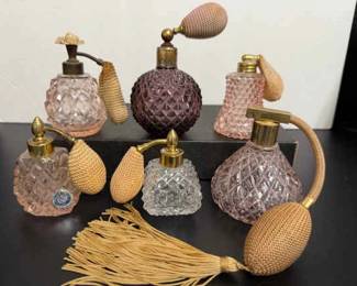 Vintage Perfume Bottles, Cut Pressed Glass Atomizers