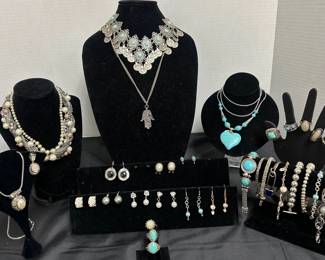 Silver Tone Turquoise Pearl Collection