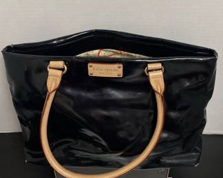 Kate Spade Black Leather Tote w Vintage Newspaper Interior