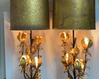 Hollywood Regency Golden Leaf Lamps