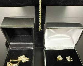 14K Diamond Bracelet, 10K Hoop Diamond Earrings, 14K Post Earrings