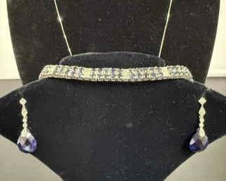 14K Wht Gold Chain, 14K Wht Gold Diamond Sapphire Earrings, Diamond Sapphire Silver Bracelet 