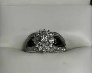 14k Diamond Ring With Diamond Cluster