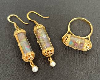10K Gemstone Ring and Earrings Set