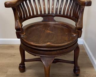 Antique Swivel 360 Oak Chair on Casters