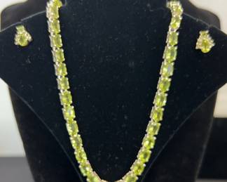 Light Green Necklace and Matching Sterling Silver Earrings
