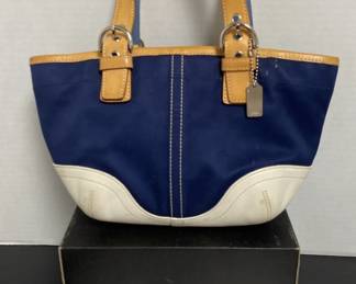 Coach Soho Daisy Tote Navy and White