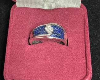 14k Diamond Ring With Sapphire Side Clusters