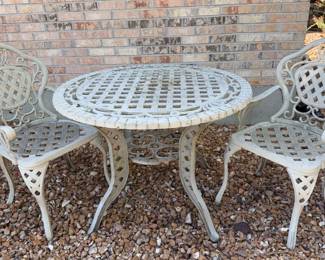Innova Wrought Iron Umbrella Bistro Table with Two Chairs