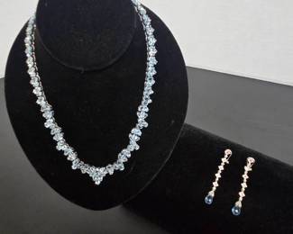 Silver And Topaz Necklace And 10k Gold Earring With Pink, Blue And White Stones