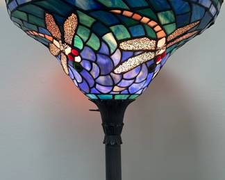 Stained Glass Dragonfly Torchiere Floor Lamp