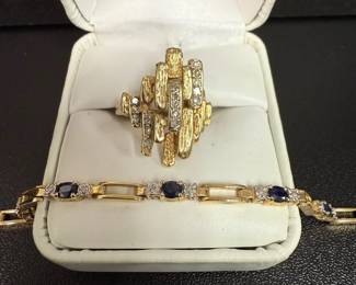 14K Diamond Sapphire Bracelet, 10K Diamond Ring