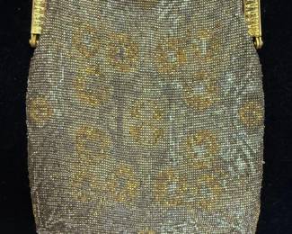 Vintage Purses Art Deco Brown Gold Beads and Silver Mesh with Metal Closures