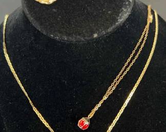 Diamond and 10K Necklace, Ladybug Anklet, Two Pairs of Earrings 