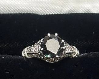 18k White Gold with Black Diamond Ring 