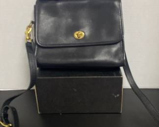 Vintage Coach Style Black Leather Crossbody