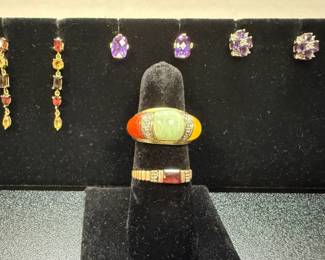 10K Earrings with Various Stones, Jade Diamond Ring