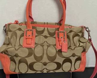 Coach Hampton Brown Signature Canvas w Pink Leather Trim